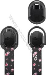 Finger Strap (schwarz/Blumen), Schwarz-Rosa - einfaches und komfortables Handling auch bei größeren Smartphones 