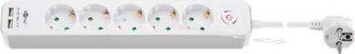 Steckdosenleiste 5-fach mit Schalter und USB, Weiß, 1.5 m - bis zu 2x USB-Geräte und 5x Elektrogeräte anschließbar 