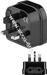 Netzadapter UK, Schwarz, Schwarz - Eurostecker (Typ C, CEE 7/16) > UK 3-Pin-Stecker (Typ G, BS 1363) 