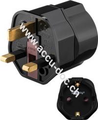 Netzadapter UK, Schwarz - Schutzkontaktbuchse (Typ F, CEE 7/3) > UK 3-Pin-Stecker (Typ G, BS 8546) 