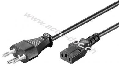 Netzanschlusskabel Schweiz, 3 m, Schwarz, 3 m - Schweiz-Stecker (Typ J, SEV 1011) > Gerätebuchse C13 (Kaltgeräteanschluss) 