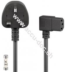 UK - Geräteanschlusskabel, 1,5 m, Schwarz, 1.5 m - UK 3-Pin-Stecker (Typ G, BS 1363) > Gerätestecker C13 (abgewinkelt) 