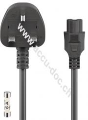UK - Geräteanschlusskabel, 3 m, Schwarz, 3 m - UK 3-Pin-Stecker (Typ G, BS 1363) > Gerätebuchse C5 