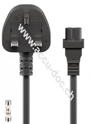 UK - Netzanschlusskabel, 0,5 m, Schwarz, 0.5 m - UK 3-Pin-Stecker (Typ G, BS 1363) > Gerätebuchse C7 