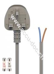 UK - Geräteanschlusskabel, 1,5 m, Grau, 1.5 m - UK 3-Pin-Stecker (Typ G, BS 1363) > lose Kabelenden 