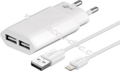 Apple Lightning Dual Ladeset 2,4 A, Weiß, 1 m - Netzteil mit 2x USB-Buchse und Apple Lightning-Kabel 