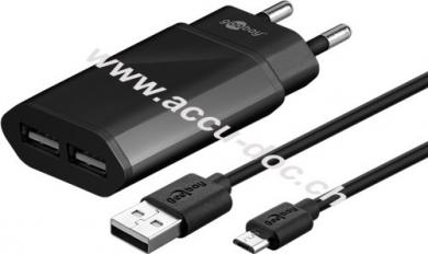 Micro USB Dual Ladeset 2,4 A, Schwarz, 1 m - Netzteil mit 2x USB-Buchse und Micro USB Kabel 
