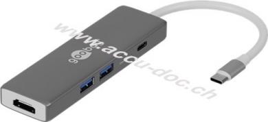 USB-C™-Multiport-Adapter USB, CR, PD, Alu, grau - erweitert ein USB-C™ Gerät um zwei USB 3.0- und einen USB-C™-Anschluss, einen HDMI-ANschluss sowie einen Kartenschacht f 