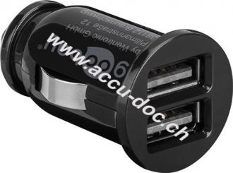 Dual-USB Auto-Ladegerät (15,5 W), Schwarz - Kfz-Ladeadapter mit 2x USB-Anschlüsse (15,5 W), schwarz 