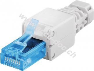 Werkzeugfreier RJ45-Stecker CAT 6A UTP ungeschirmt - Für 4 Kabeldurchmesser (5,2 mm/6,0 mm/6,4 mm/7,5 mm), Klemmleiste für werkzeugfreie LSA-Montage 