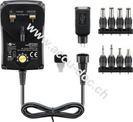 UK - 3 V - 12 V Universal-Netzteil, 1.5 A, Schwarz, 1.8 m - inkl. 1 USB- und 8 DC-Adapter - max. 18 W und 1,5 A 