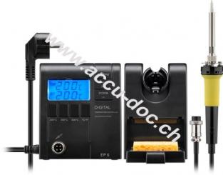 Digitale Lötstation EP6,  Lötkolbenset, 48 W, Schwarz - inkl. Lötstation, Lötkolben (ca. 48 W) mit Lötspitze (Ø 1, 6 mm), Lötkolbenhalter mit Schwammhalter zum Einschiebe 