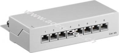 CAT 6a Mini/Desktop Patch Panel, 8 Port, (1 HE), Grau - STP geschirmt, grau 