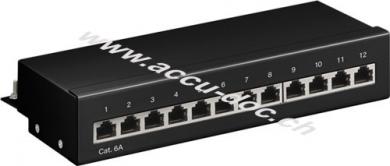 CAT 6a Mini/Desktop Patch Panel, 12 Port, Schwarz - STP geschirmt, Schwarz 
