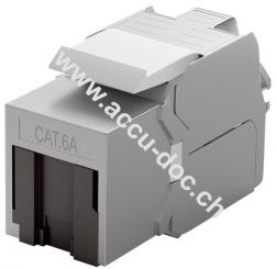 Keystone Modul RJ45 CAT 6A, STP, mit Staubschutzblende, Schwarz - 15,8 mm Breite, Krokodil-Typ, Klemmleiste für LSA Montage (werkzeugfrei) 