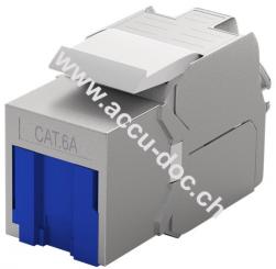 Keystone Modul RJ45 CAT 6A, STP, mit Staubschutzblende, Blau - 15,8 mm Breite, Krokodil-Typ, Klemmleiste für LSA Montage (werkzeugfrei) 