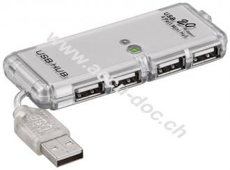 4-fach USB 2.0 Hi-Speed-HUB/Verteiler, Grau, 0.06 m - zum Verbinden von bis zu 4 USB-Geräten mit einem USB-Anschluss 