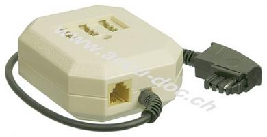 TAE-F-NFN-Verlängerungsbox, 0.2 m, Beige-Schwarz - Kupferkaschierter Aluminiumleiter (CCA), TAE-F-Stecker > 3x TAE N/F/N- Buchse + RJ11/RJ14-Buchse (6P4C) 