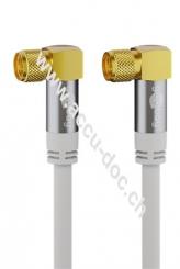 SAT-Antennenkabel (135 dB), 4x geschirmt, 1 m, Weiß - vergoldet, F-Stecker 90° > F-Stecker 90° 