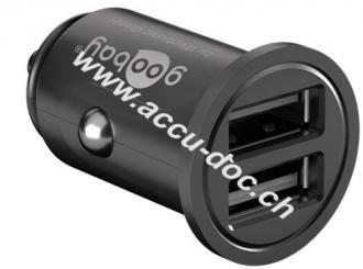 Dual-USB Auto-Ladegerät (24 W), 1 Stk. im Plastikbeutel, Schwarz - Kfz-Ladeadapter mit 2x USB-Anschlüsse (24 W), schwarz 