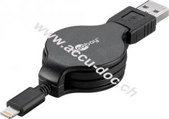 USB Lade- und Synchronisationskabel, ausziehbar, Schwarz, 1 m - für Apple iPhone/iPad, Schwarz 