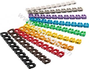 Kabelmarker-Clips ''Ziffern 0-9'', für Kabeldurchmesser von 5,6 - 7,4 mm, 6 mm - farbige Kennzeichnungsringe 10x 10 Stück zum Markieren von Kabeln mit einem Aderquerschni 