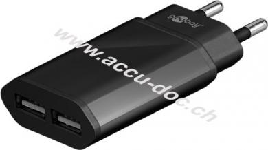 Dual USB-Ladegerät 2,4 A, Schwarz - mit 2x USB-Buchse, flache Bauform 
