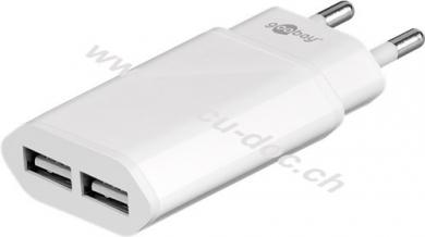 Dual USB-Ladegerät 2,4 A, Weiß - mit 2x USB-Buchse, flache Bauform 