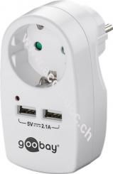 Schutzkontaktsteckdose 16 A mit 2x USB-Port, 2,1A, Weiß 