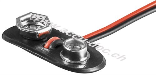 1x 9 V Block Batterieclip, Schwarz - lose Kabelenden 