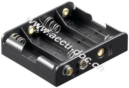 4x AA (Mignon) Batteriehalter, Druckknopf, Schwarz - Druckknopf 