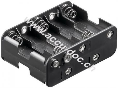 10x AA (Mignon) Batteriehalter, Schwarz - Druckknopf 