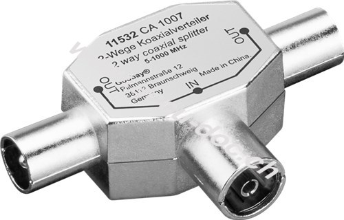 Koax-T-Adapter: doppelt Koax-Stecker > Koax-Buchse - Adapter-Stecker aus Metall 
