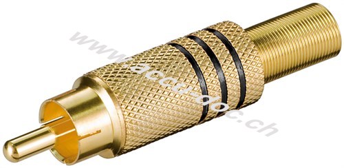 Cinch-Stecker, Schwarz - vergoldet, mit Knickschutz 