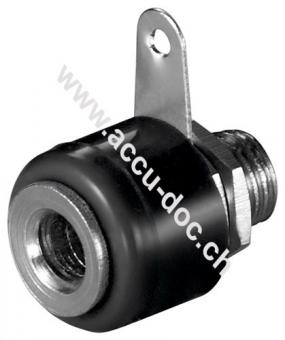 Bananenbuchse mit Lötfahne, Schwarz - 4 mm, mit 2 Muttern, Schwarz 