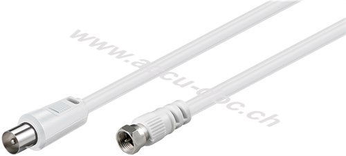 SAT-/Antennen-Adapterkabel (<70 dB), doppelt geschirmt, 2.5 m, Weiß - F-Stecker > Koax-Buchse 