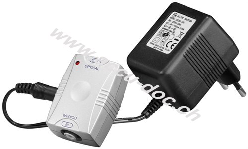 Koaxial-Opto-Wandler, Silber - konvertiert ein digitales Cinchsignal in ein digital optisches Toslinksignal 