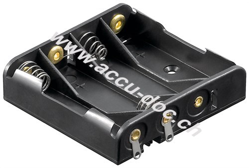 4x AAA (Micro) Batteriehalter, Schwarz - Lötfahne (U) 