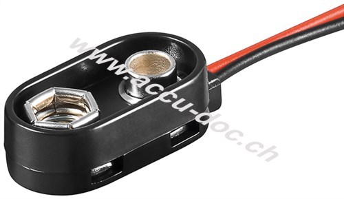 1x 9 V Block Batterieclip, Schwarz - lose Kabelenden, wasserabweisend 