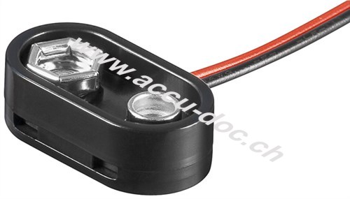 1x 9 V Block Batterieclip, Schwarz - lose Kabelenden, wasserabweisend 