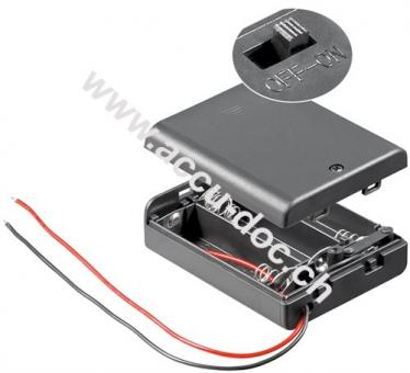 3x AA (Mignon) Batteriehalter, Schwarz - lose Kabelenden, schaltbar, wasserabweisend 