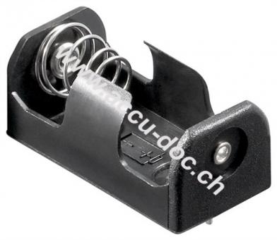 1x 1/2 AA (Mignon)/CR 2 Batteriehalter, Schwarz - Printmontage, horizontal (2-Pin) 