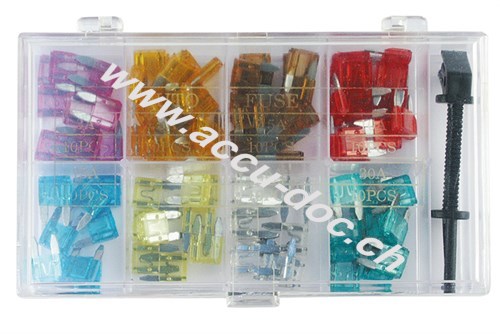 Kfz Sicherungssortiment, 101 tlg. - Maße der Kfz-Sicherungen: 16,7 x 11,2 x 3,81 mm 