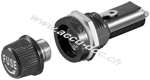 Sicherungshalter für Größe 5x20, schwarz - für Schmelzsicherungen mit max. 10 A 