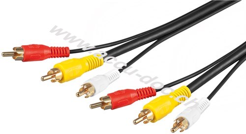 Composite Audio Video Anschlusskabel, 3x Cinch mit RG59 Videoleitung, 5 m - 3x Cinch-Stecker > 3x Cinch-Stecker 