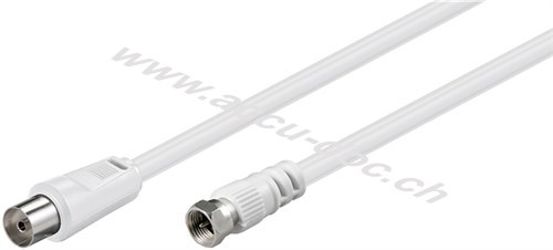 SAT/Antennen Adapterkabel (<70 dB), 2x geschirmt, 5 m, Weiß - F-Stecker > Koax-Buchse 