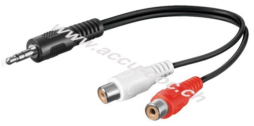Audio Kabeladapter 3,5 mm, Stecker zu stereo Cinch Buchse, 0.2 m, Schwarz - Klinke 3,5 mm Stecker (3-Pin, stereo) > 2x Cinch-Buchse (Audio links/rechts) 