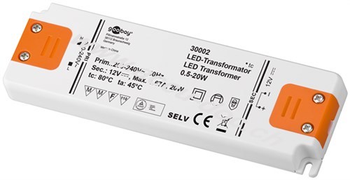 LED-Trafo 12 V/20 W, weiß-Orange - 12 V Gleichspannung (DC) für LEDs bis 20 W Gesamtlast 