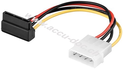 PC Stromkabel/Stromadapter, 5.25 Stecker zu SATA 90°, 0.13 m - SATA Standard Stecker 90° > HDD/5,25 Zoll-Stecker (4-Pin) 