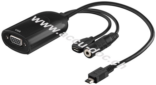 VGA - MHL™ Audio/Video Adapter, 0.1 m, Schwarz - Adapter um Audio- und Video-Inhalte auf mobilen Geräte wie Smartphones und Tablets auch auf einem größeren Bildschirm anz 